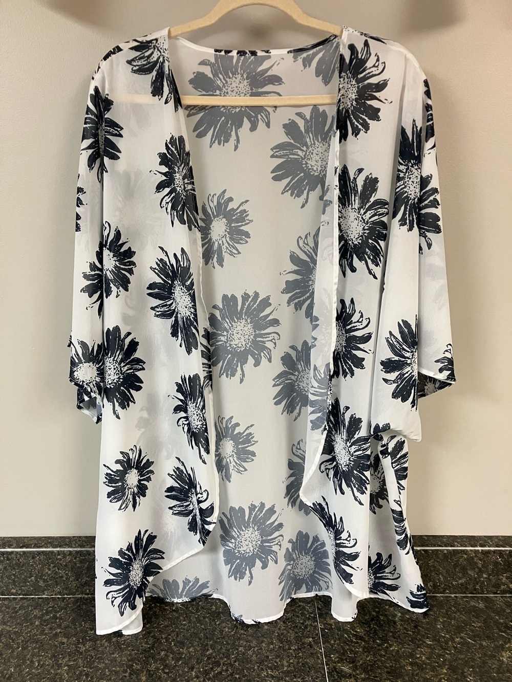 Dark Navy blue floral kimono cover up jacket 4xl